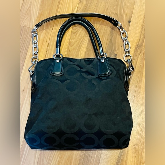 Coach Shoulder / Satchel Bag with handles Black Canvas Leather  - Modern C Logo - Picture 2 of 15